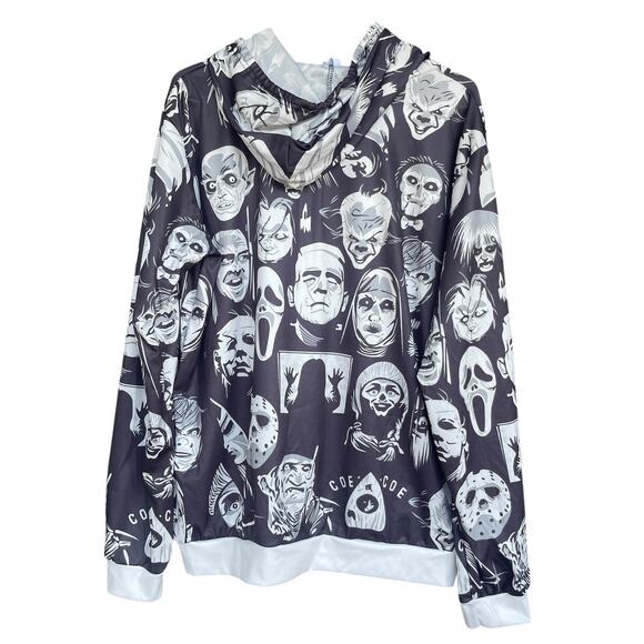Horror Movie Hoodie Mens Extra Large Graphic Pullover Halloween Villain Faces - Picture 1 of 8